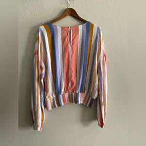 SO Colorful Striped Print Long Sleeve Smocked Bottom Top Blouse Junior’s XXL thumbnail 2