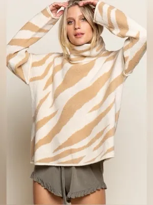 POL Chunky Zebra Turtleneck Sweater thumbnail 1