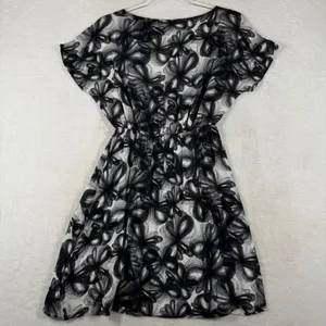 Alice + Olivia Silk Spandex Abstract Floral Dress Black White C107648672 Size S thumbnail 8
