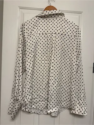Free People White Black Polka Dot Button Down Blouse Top Extra Large XL thumbnail 2