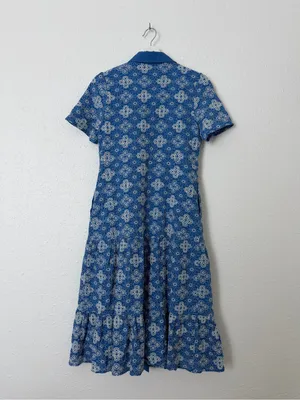 Solitaire Blue Embroidered Button Front Midi Dress M thumbnail 8