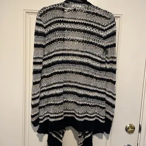 American Eagle Cardigan Sweater Women's S Crochet Open Front Black White Stripes thumbnail 7