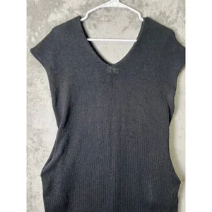 Été Noir Pima Cotton Charcoal Knit Mini Dress Minimalist Euro Chic Ribbed Sheath thumbnail 2