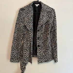 Cato Jacket Small Black White Leopard Print Button‎ Tie Waist Long Sleeve Knit thumbnail 2