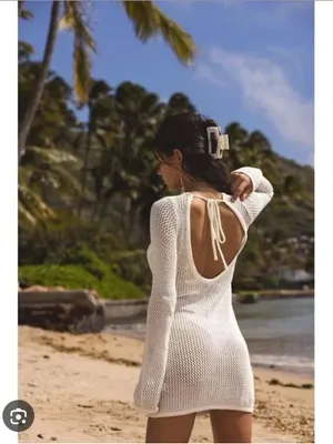 NWT Lulus Arizbeth Crochet Sheer White Starfish Knit Cover-Up Dress Swim Large thumbnail 2