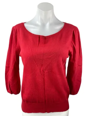 Ann Taylor LOFT Women's Red Wool Long Sleeve Scoop Neck Knit Sweater Top Size M thumbnail 1