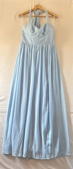 Lulus Light Blue Halter Maxi Dress Bow Sweetheart Formal Gown HD3816A Mens M thumbnail 1