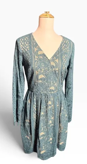 Xhilaration Green Lace Fit & Flare Cocktail Dress Long Sleeve Med coquettecore thumbnail 1