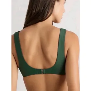 NWT Quince Palm Green Italian Plunge Bikini Swim Suit Top Women's Size Small thumbnail 2