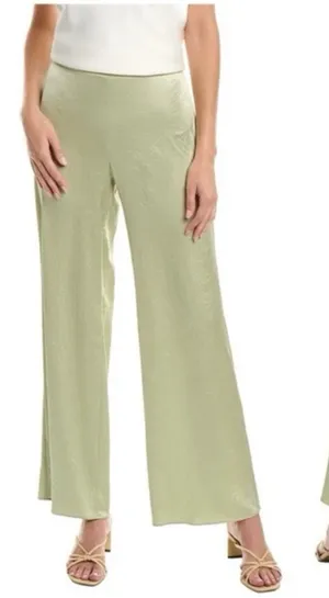 NWT Vince Satin Bias Green High Waisted Wide Leg Crinkle Texture Pants Large thumbnail 1