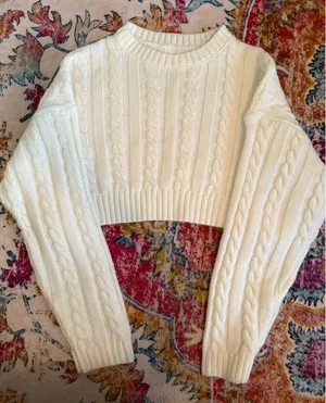 white cropped cable knit sweater thumbnail 1