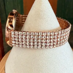 Ellen Tracy Rose Gold Tone Crystal Stretch Watch thumbnail 4