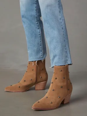 Tan Star Studded Western Cowboy Ankle Boots Rodeo Boho Y2K Size 8 Oasis Society thumbnail 1
