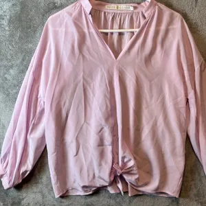 Marie Oliver 100% Silk Blouse Women Sz Small Pink Tie‎ Front Minimalist Casual thumbnail 5