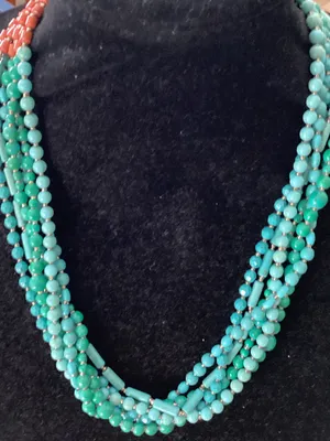 LOFT Green Multi-Strand Beaded Necklace with Coral Accent thumbnail 1