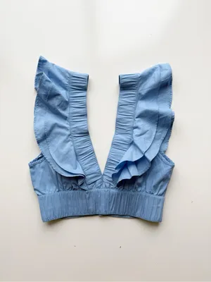 Abercrombie & Fitch Ruffle Poplin Cropped Top Blue Size Small thumbnail 3