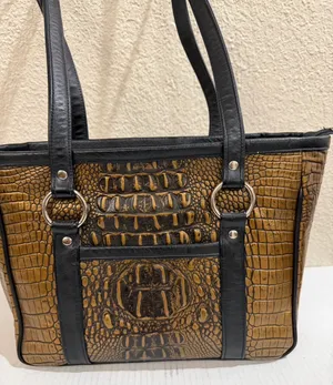 Faux Crocodile Embossed Tote Bag Brown Black Shoulder Handbag Zip Top Large thumbnail 9