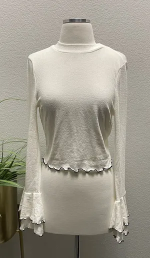 NWT Lost + Wander Ivory w Black Trim Bell Ruffle‎ Sleeves Sz Large thumbnail 1