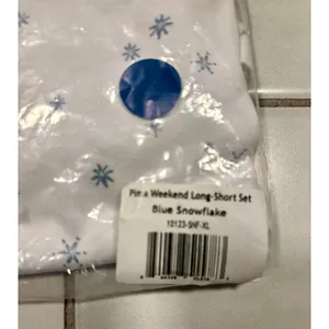 Lake Pajamas Pima Weekend Long Short Set Blue Snowflake XL New NWT thumbnail 3