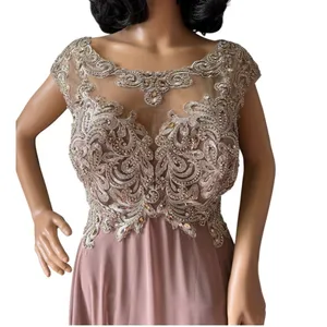 Mother of bride Embellished Illusion Jewel Neck A-line gown size large - large thumbnail 9