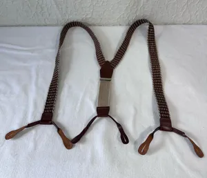 Banana Republic Suspenders Leather/Twine Brown Classic Woven Braided Braces thumbnail 1