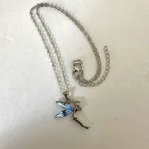 Silver tone and blue tinker bell pendant necklace thumbnail 2