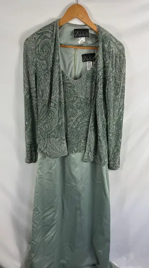 Alex Evenings Mother of the Bride Elegant Green Gown and Jacket Size 10 thumbnail 1
