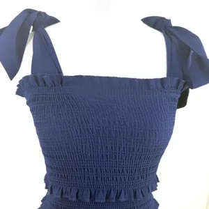 Altar'd State Navy Blue Ruffle Smocked Shoulder Tie Bodycon Dress Size XS thumbnail 2