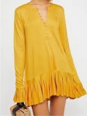Free People NWT $78 Fall or Summer Struttin Mini Dress Bell Waffle Ruffle Hem L thumbnail 9
