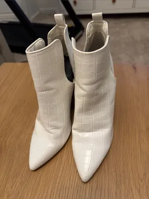 JustFab White Croc-Embossed Pointed Toe High Heel Ankle Boots thumbnail 3