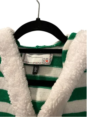 With Love Derek Elf Christmas Sweater Dress Hooded Green White Striped Costume L thumbnail 3
