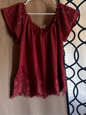 ELF Deep Burgundy Lace Flutter Sleeve Blouse Red thumbnail 9