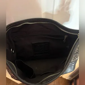 Vintage Coach Mini Soho hobo bag in a black and grey signature C monogram thumbnail 6