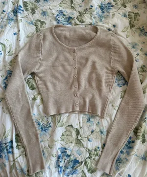 Beige Button Up Sweater Tan thumbnail 1