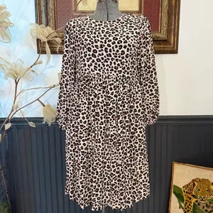Uncle Frank Leopard Print Puff Sleeve Babydoll Midi Dress Sz XS 💛🍄 thumbnail 3