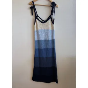NWOT ZARA Striped Blue Ombre Crochet Chunky Knit Midi Dress Womens Small thumbnail 4