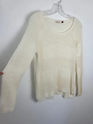 So. White Loose Knit Sweater Top Beachy Boho Ethereal Fairy Academia Angelic XL thumbnail 1