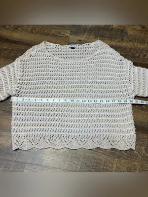American Eagle Ballet Neck Open Knit Oversized Sweater Women's Large Beige thumbnail 4