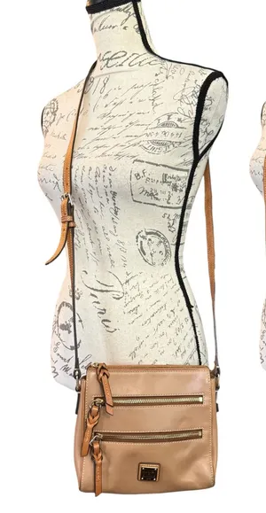 Dooney & Bourke Triple Zip Peyton Brown Leather Crossbody Purse thumbnail 1