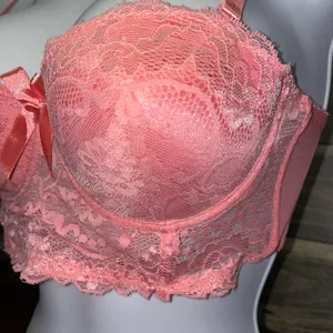 Black Fuchsia Peach Colored Lace Bra With 6 Rows Of Claps Size 34B thumbnail 3