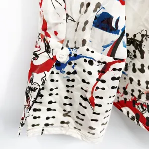 ZARA Womens Abstract Face Graffiti Print Artsy Viscose Button Down Shirt Size L thumbnail 7