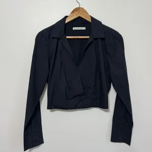 Abercrombie & Fitch Long Sleeve Poplin Wrap Blouse Small Top Cotton V-Neck Black thumbnail 2
