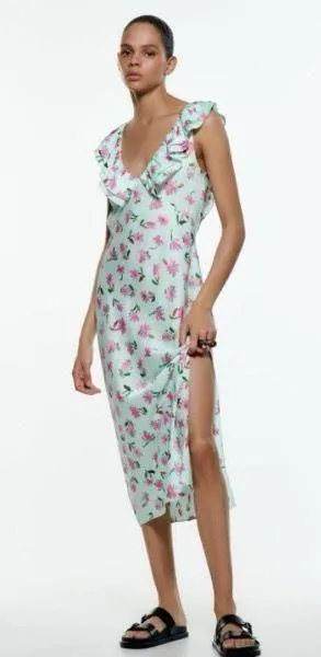 Zara Floral Satin Midi Dress thumbnail 1