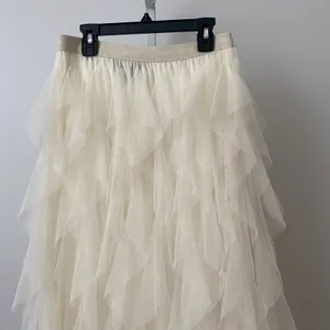 Soho Apparel Tulle Fairy Ethereal Boho Dainty Ruffle Tiered Maxi Skirt M Cream thumbnail 2