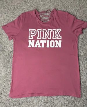 Victoria's Secret L PINK Nation Lace Up Short Sleeve T-Shirt Pink thumbnail 1