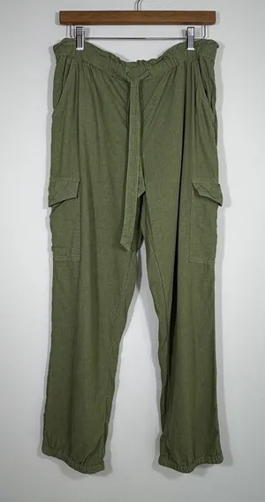 Aerie Olive Green Linen Blend Cargo Pants Women’s Small thumbnail 1