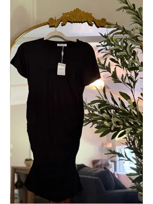 NEW Black Short Sleeve Maternity Dress Ruched Pregnancy S thumbnail 4