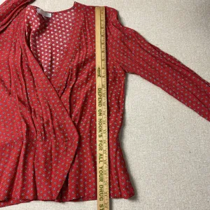 Cooperative Womens Large Red V Neck Wrap Top Long Sleeve Flower Polka Dot‎ thumbnail 10