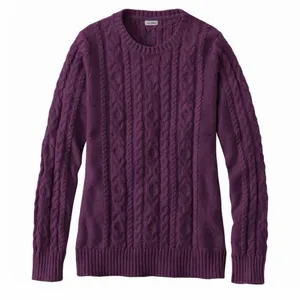 LL Bean Purple‎ Double L Mixed Cable Crew Neck Pullover Cotton Sweater LARGE Purple thumbnail 1