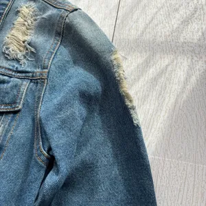 Iris Basic Distressed Fringe Hem Denim Jacket Small thumbnail 6